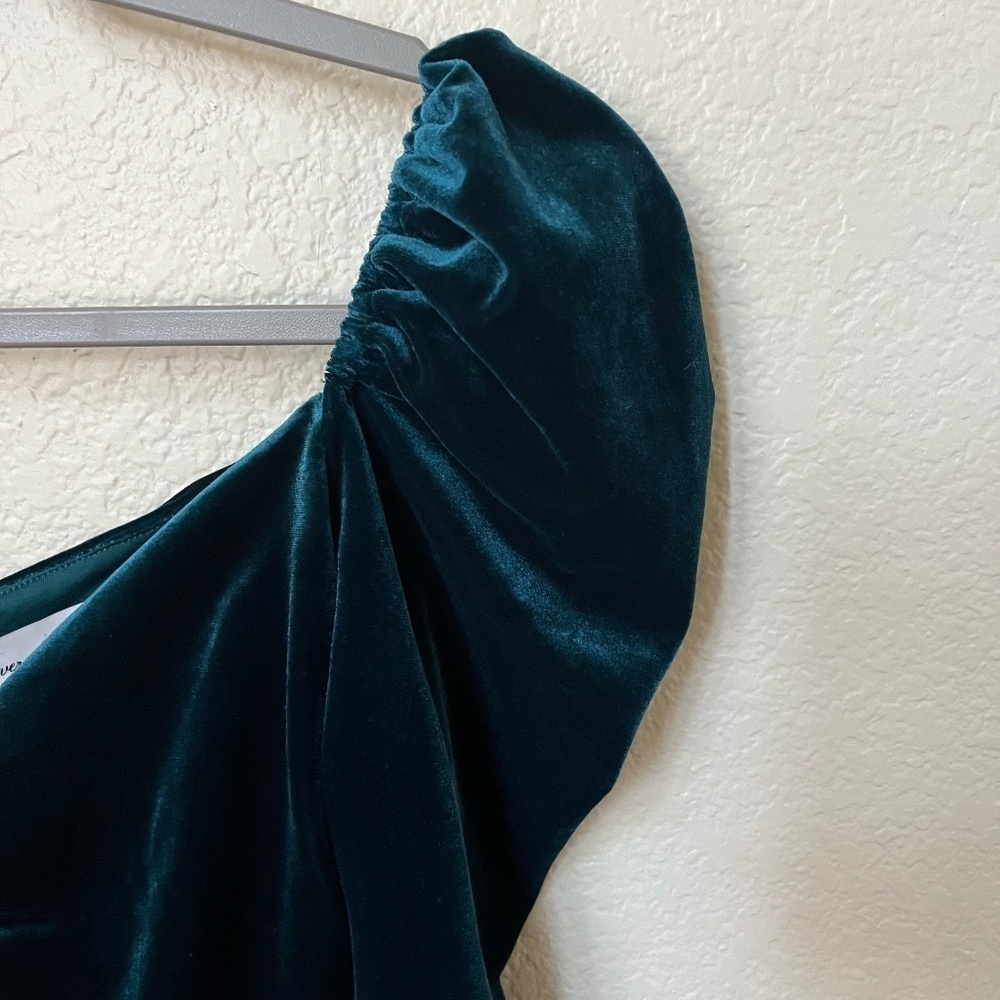 LOVERS + FRIENDS | Andie Ruched Velvet Fabric Mini Dress in Deep Teal | Size S - Picture 5 of 11